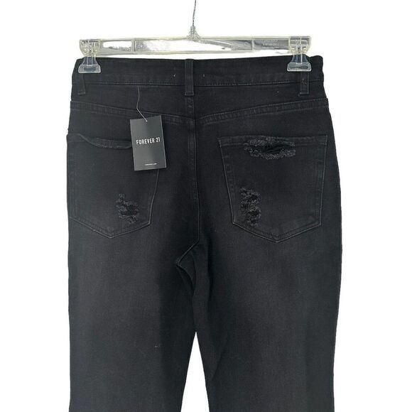 High Rise Distressed Flare Crop Jeans Black Denim Womens Size 30 Forever 21 NEW - Picture 6 of 7